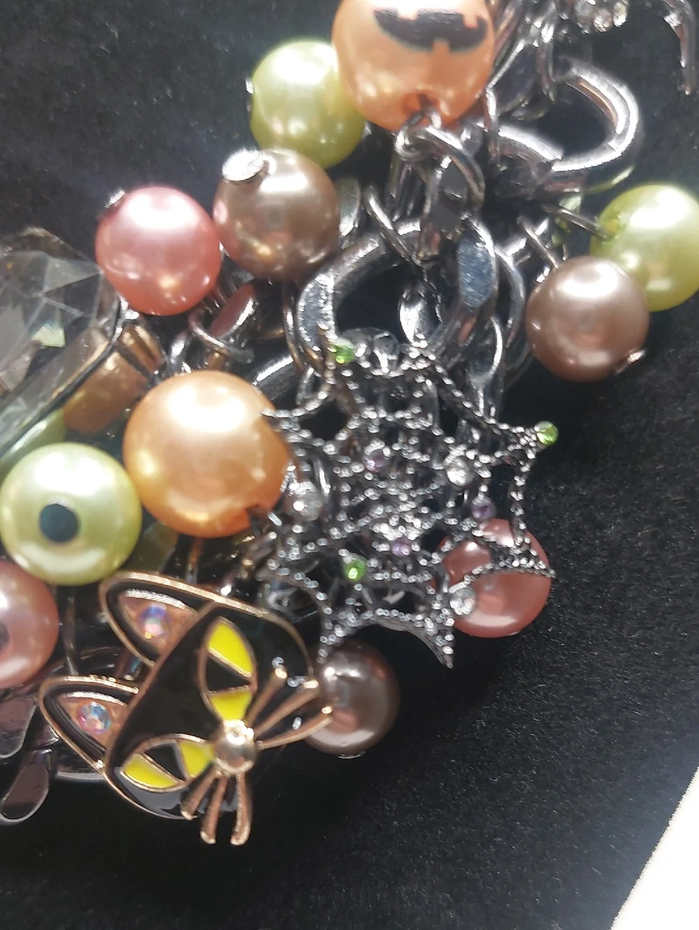 Betsey Johnson Sugar Skull Multi Color Faux Pearl Beads Charms Bib Necklace